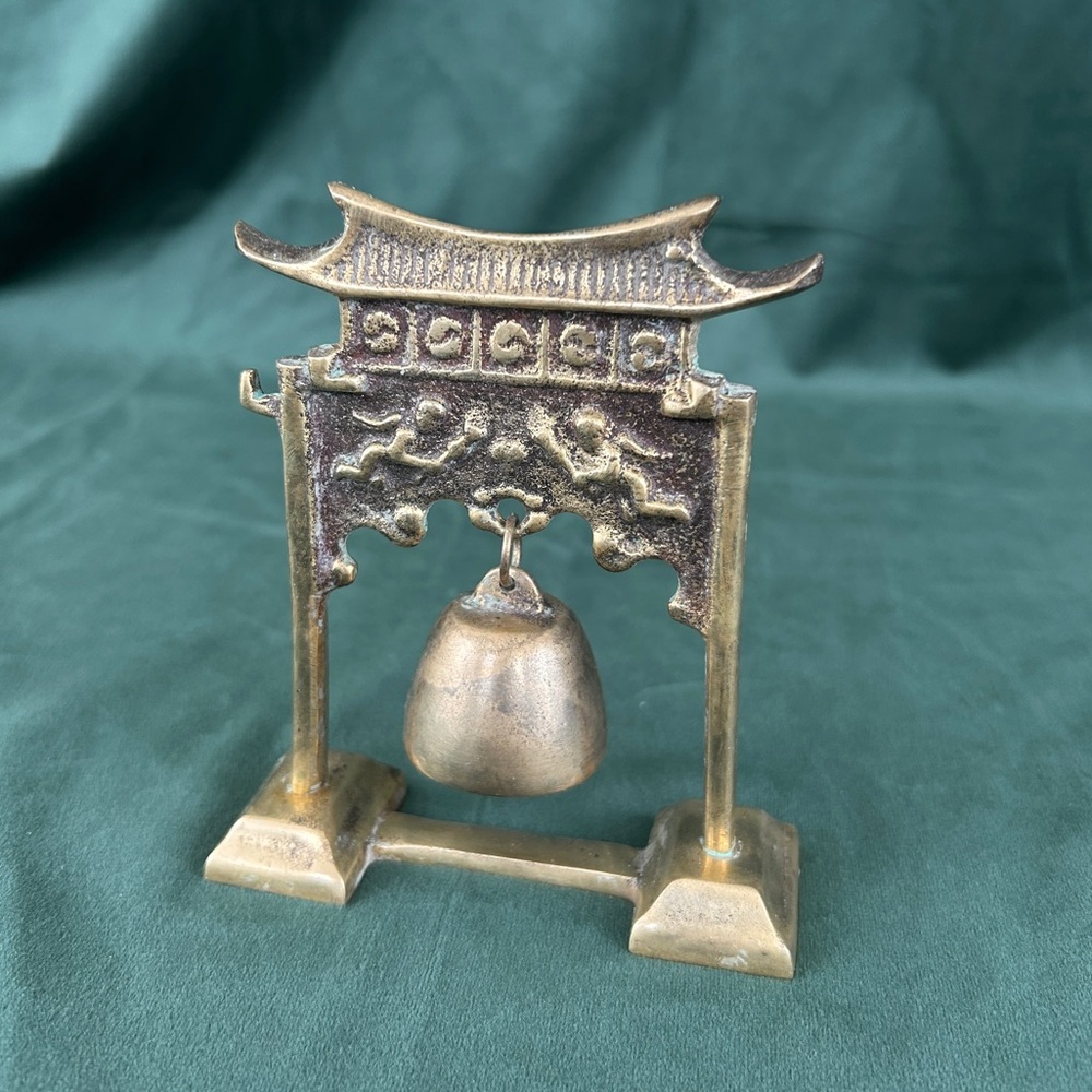 Antique Solid Brass Angels Chinese Pagoda Bell
